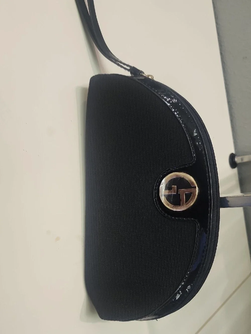 Authentic Giorgio Armani Beauty Black Canvas & Patent Dome Wristlet Pouch